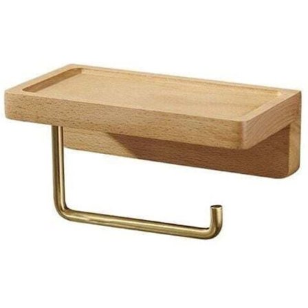 Puinen WC-paperiteline, kaksinkertainen, seinään kiinnitettävä, itseliimautuva kylpyhuoneeseen ja keittiöön, pyöristetyt kulmat, pyökki