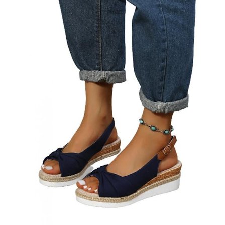 Dame Bowknot Wedge Espadriller Sandaler, Letvægts Peep Toe Ankel Spænde Rem Slingback Sko, Platform Sommer Sandaler