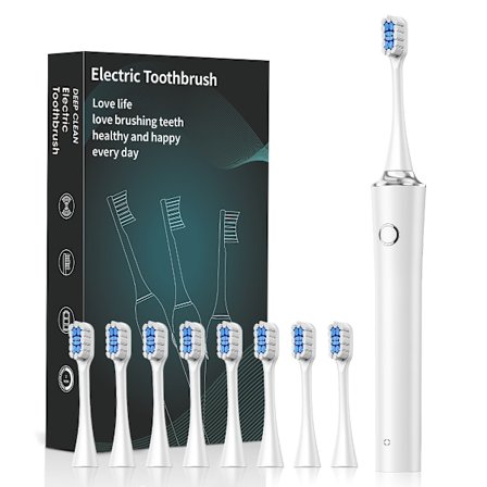 Elektrisk tandborste - 5 lägen och 8 borsthuvuden, djuprengöring (Vit)