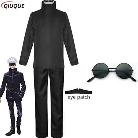 110-3Xl Musta / Sininen Gojo Satoru Cosplay-asu Silmälappu Peruukit Lasit Anime Halloween-juhlat Miehet Lapset Uniformit Black Package 2 Kids 110CM
