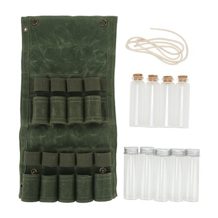 Krydderi-opbevaringstaske til camping, bærbar krydderisæt med 9 krydderiglas til udendørs camping, grill, picnic, OD grøn