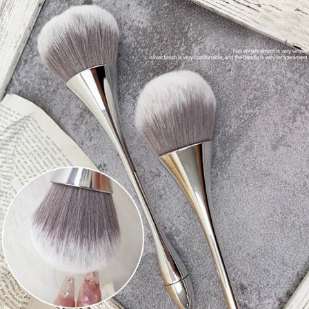 Nageldamm Rengöringsborste Stort Huvud för Manikyr Rouge Puder Mak Silver Silver