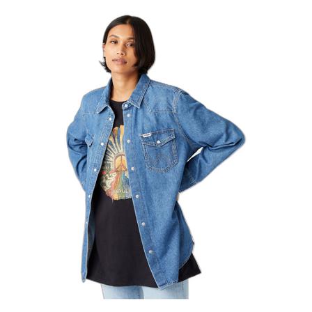 Dameshemd Wrangler Heritage , Blauw , Dames , Maat: XS Longsleeve shirts