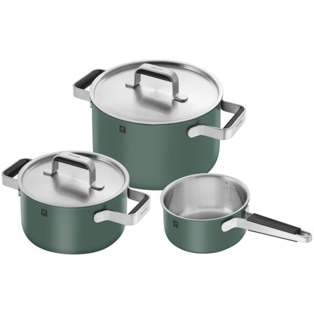 Zwilling Pure grydesæt 3 dele + 2 låg, rustfrit stål, grøn | KitchenOne