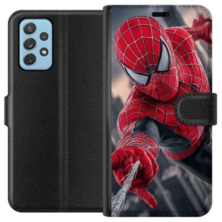 Kompatibelt Plånboksfodral till Samsung Samsung Galaxy A52 5G Dynamisk Spider-Man-illustration i actionperspektiv, superhjältetema med rörelseekono