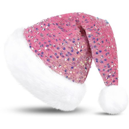 Nissehue til voksne, Julemand, hat med glitterpaljetter og plys kant til juletræsstjerne, festlig julefest, gran,