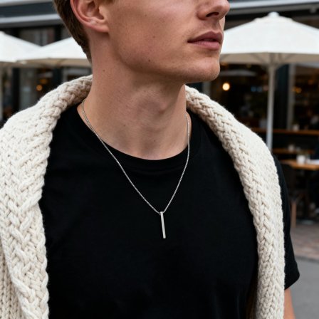 Argentia | Collar con colgante de barra minimalista de plata de ley 925 pulida para hombres - Collares de cadena