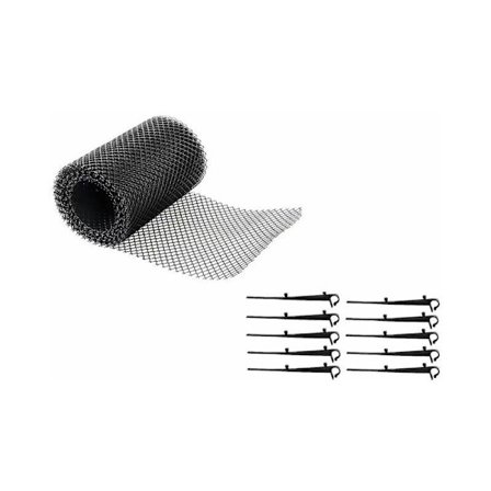 Holdbare PP-tagrenderbeskyttelsesgitre, tagbeskyttelse og bladsikring + PLUS 10 fastgørelseskroge + 16 cm bredde + 6 m længde, beskyttelsesgitre til 