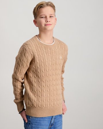 Polo Ralph Lauren Cable-Knit Cotton Sweater Beige Genser Gutt - Kids Brand Store