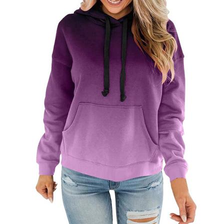 Kvinnor Pläd Gradient Fleece Fodrad Långärmad Pocket Hooded Toppar