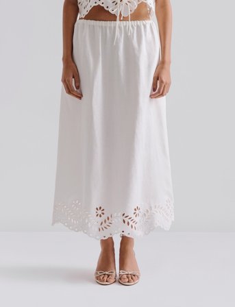 Malina Chara Broderie Anglais Maxi Skirt - White - 40