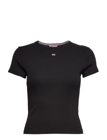 Tjw Bby Essential Rib Ss T-shirts & Tops Short-sleeved Svart Tommy Jeans*Betinget Tilbud