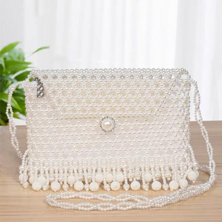 Naisten käsilaukku String Beads Single Shoulder Crossbody Tupsu kudottu matkapuhelin Big bags Material package-self-made-tutorial