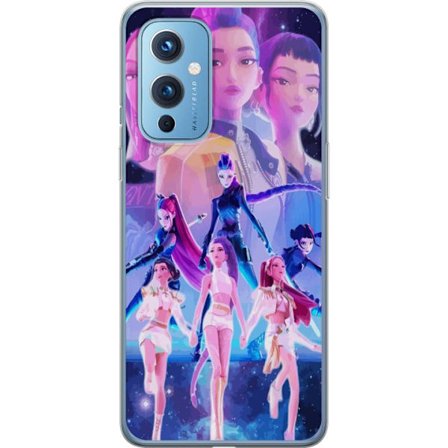 Yhteensopiva Puhelinkuori OnePlus 9 K-pop-inspiroinut tulevaisuutta ennakoiva tyttöryhmä neonvaloissa ja kosmisessa sci-fi-esiintymislavalla