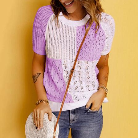 Kvinnor Color Block Tunika Blus Crew Neck Pullover