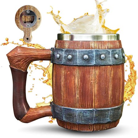 Mugg, ölsejdel i rostfritt stål, ölsejdel i trä och rostfritt stål för ölälskare