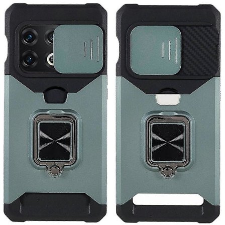 Kompatibel med OnePlus 10 Pro Slitesterk Kameraskyver Anti-fall Kortspor+Metall Støttefot Design Deksel-lingling}