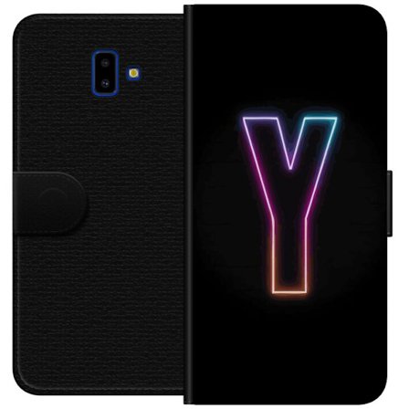Kompatibelt Plånboksfodral till Samsung Samsung Galaxy J6+ Minimalistisk neonbokstav Y i färgskiftande ljus mot svart bakgrund