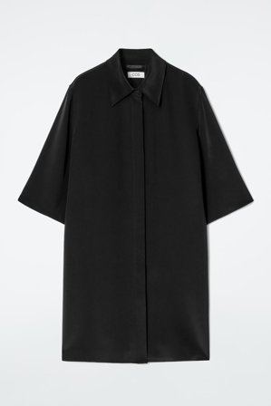 COS Damen Longline Silk Shirt - Schwarz