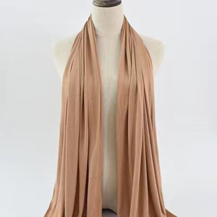 Enfärgad stickad scarf i bomull för kvinnor, huvudduk med silkesbomullskant, lång scarf