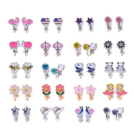 20 par søde blomsterøreringe til piger - Clip On øreringe til børn - Prinsesse udklædning