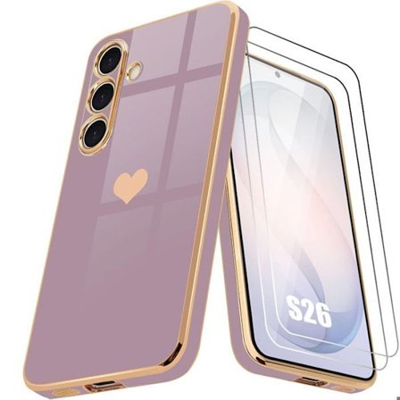Coque Cœur - BOOLING - til Samsung Galaxy S26 - Silikone Anti-Ridser - 2 Tempered Glass - Lilla