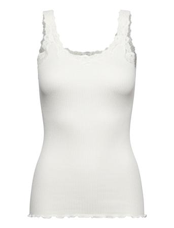 Silk Top W/ Lace T-shirts & Tops Sleeveless Hvit Rosemunde
