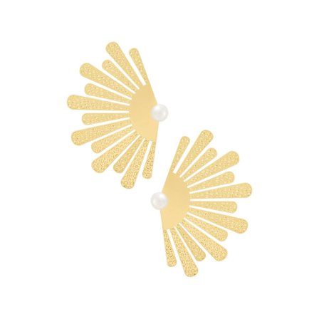 Blanka Statement Örhängen i form av en Blomma med Pärla - Guld