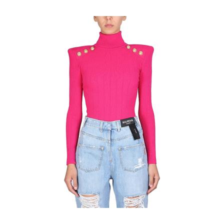 Balmain, Turtlenecks Roze, Dames, Maat:S