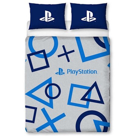 Playstation Logo Påslakan Set Dubbel Blå/Grå/Vit