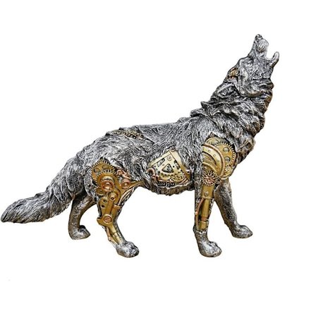 Metallista hopeaa ja kultaa goottilainen steampunk-susi patsas taideveistos patsas figuriinit koriste lahja työpöydän lelu lahjat kodin sisustus