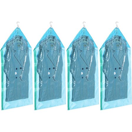 Hengende vakuum oppbevaringsposer for klær, 4 pakker (135x70cm), vakuumdeksel for dresser, frakker, jakker, blå vakuumposer