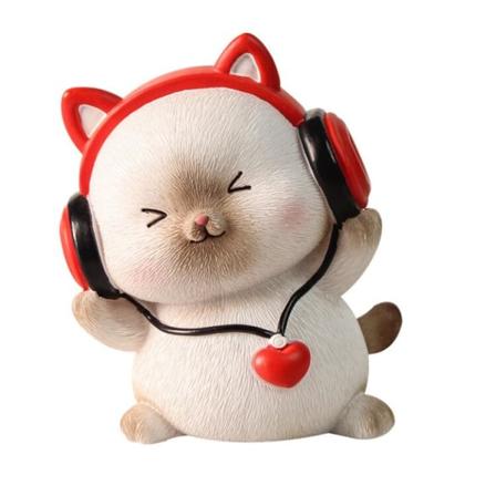 Personliga fans som bär hörlurar Meow Xiansen bilprydnader bilinredning kreativ harts söt katt baka tårta dekoration prydnadsföremål,