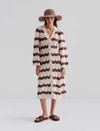 Malina Isobel Wide Sleeve Knitted Midi Dress - Brown - M