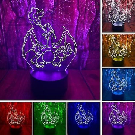 Tegneserie Charizard Anime Figur 3d Led Optisk Illusjon Sengerom