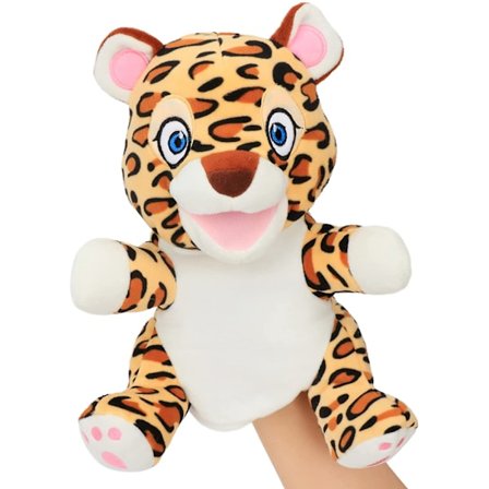 Myk Cheetah hånddukke Leopard Wildlife Puppet, interaktive leker for fantasileker, rollespill, historiefortelling undervisningsdukketeater, brun