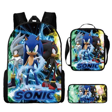 SONIC ryggsekk Sonic barneskole ryggsekk 3-delt sett tegneserie tegneserie ryggsekk skulderpose pennal stil 23-WELLNGS Style 23 three-piece
