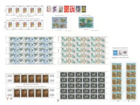 Monaco - 9 miniark og 7 forskellige frimærker - Postfrisk