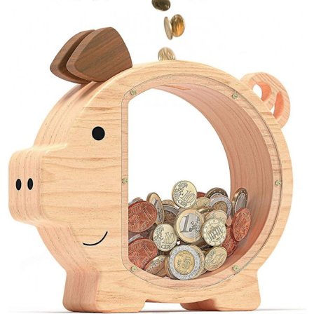 Sparebøsse i tre for barn, søt grise-sparebøsse for gutter og jenter, uknuselig sparegris i tre, kreativ sparing