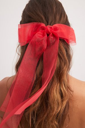 NA-KD Organza Hair Bow - Hår-accessories - Rød - One Size