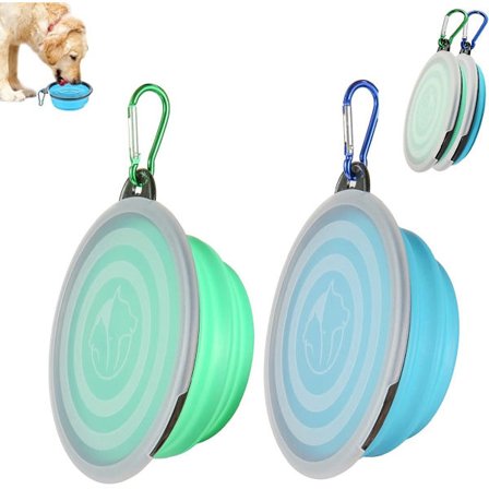 To sammenleggbare vann-/matboller - med lokk og kroker - 350 ml - egnet for reise, fotturer og camping