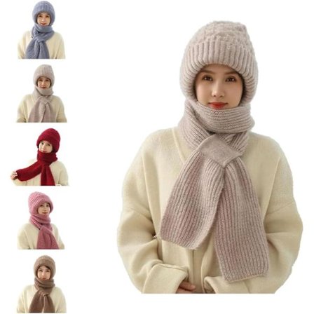 Integreret ørebeskyttelse vindafvisende hue halstørklæde, strikning fortykkelse hat vinter, vinter varm strikket hue halstørklæde, hue halstørklæde