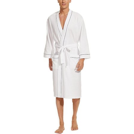 Lätt badrock i bomull, kimono, våffelstruktur, morgonrock för par, vit