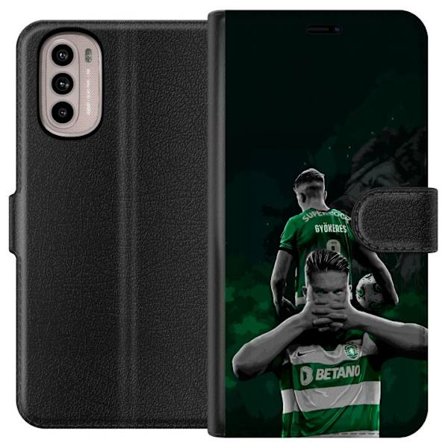 Kompatibel Tegnebogsetui til Motorola Moto G41 Neonmotiv med teksten "Gaming er i mit DNA" på en blå og rød murvæg med en lysende DNA-spiral.