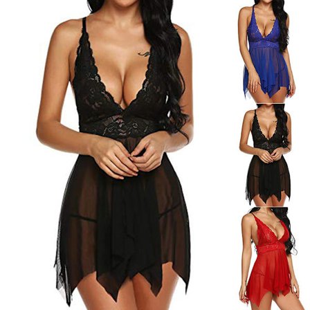 Naisten seksikkäät yöasut Mesh V -kaula läpinäkyvät minimekkoalusvaatteet - spot-myynti