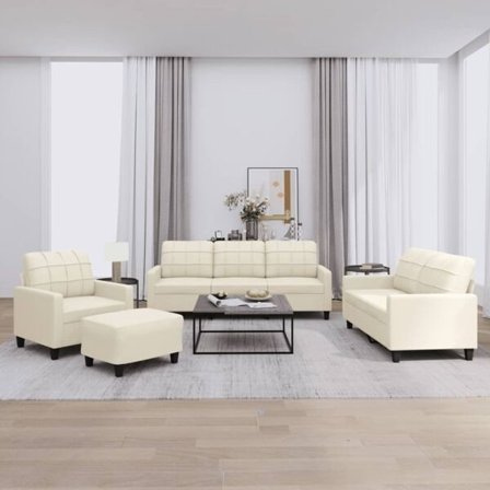 vidaXL Soffgrupp med dynor 4 delar gräddvit konstläder