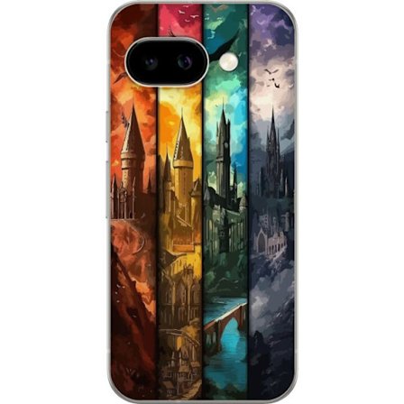 Kompatibel Mobilcover til Google Google Pixel 9a Fire magiske slotte i forskellige elementfarver, episk fantasykunst med ild vand luft og mørke i det