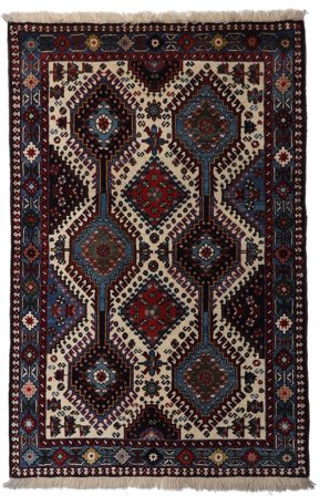 Hand Knotted Yalameh Rug 80X126 Wool Dark Red/Beige Small