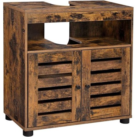 Rootz Badrumsmöbler - Tvättställsunderskåp - Fördjupning - Öppet fack - Franska dörrar - Industriell - Brun - Svart - Bearbetat trä - 60 x 30 x 63 cm