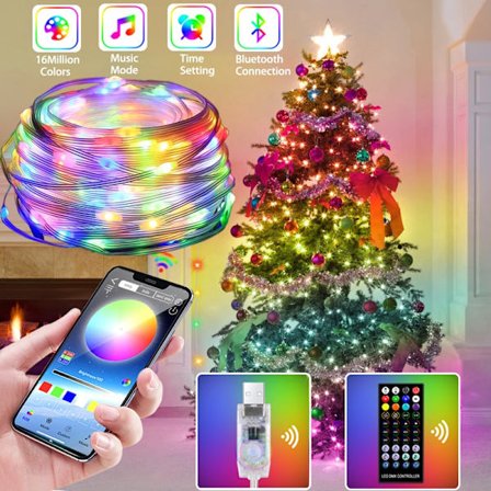15M LED Bluetooth Kaukosäätimellä USB Garland Valaisin RGB Jouluvalo